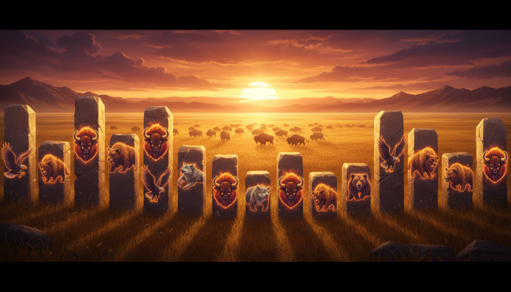 Original illustration of Buffalo King Megaways themed slot symbols and game design