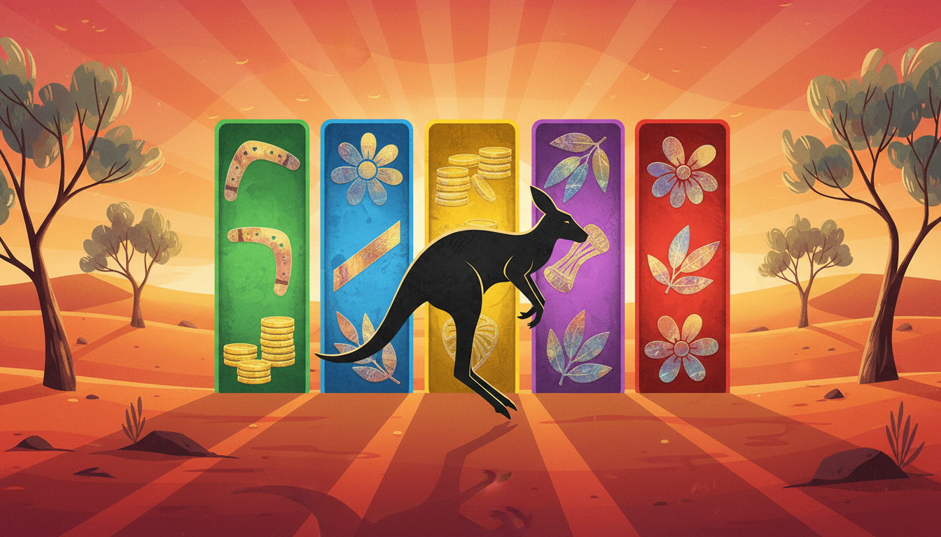 Australian outback kangaroo themed poker machine illustration