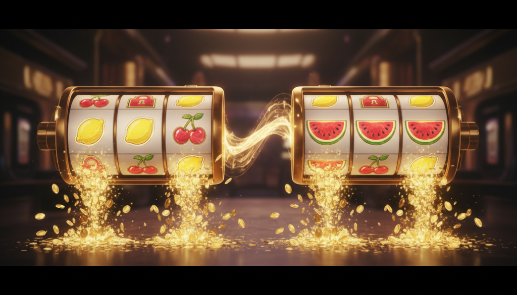 Original illustration of Twin Spin themed slot symbols and game design