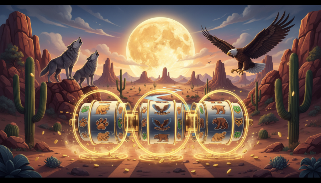 Original illustration of Wolf Gold themed slot symbols and game design
